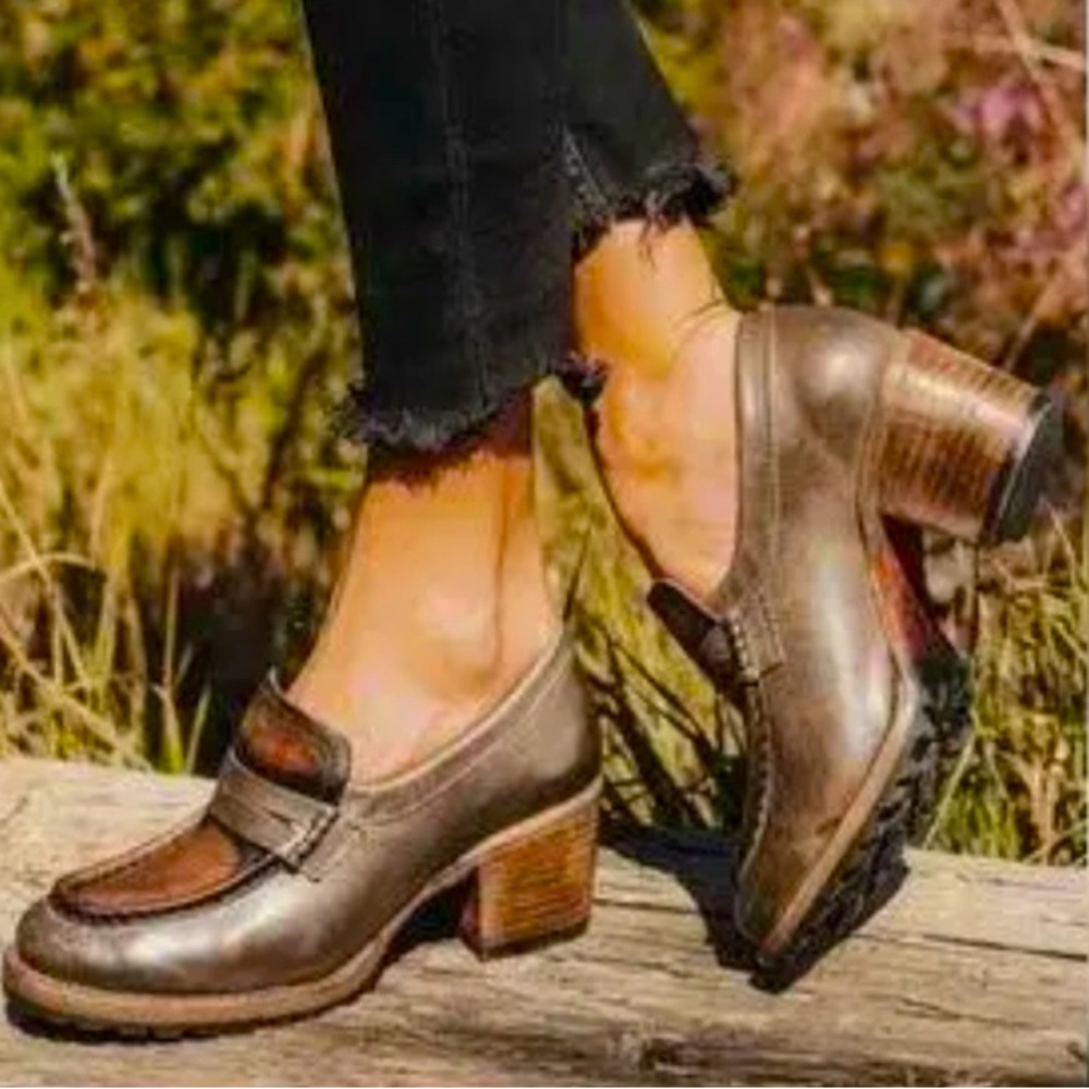 Freebird by Steven Metallic Bronze Brown Block Heel Loafers